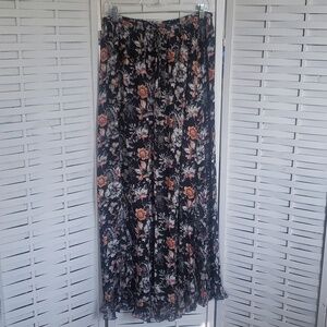 Free People floral wide slit ruffle leg pull up elastic waist women's pants S